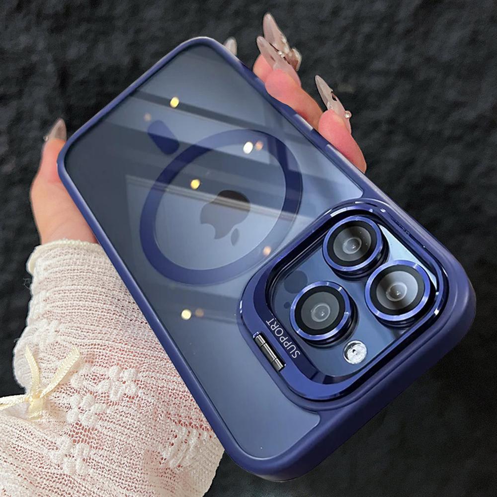 Роскошный магнитный противоударный чехол для телефона iPhone 15 16 14 13 12 11 Pro Max для Magsafe Funda Stand Glass Защитная крышка для объектива