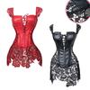 Женское готическое бюстье из искусственной кожи с корсетом и кружевной юбкой, нарядные платья, костюм