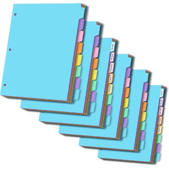 8-tabs 2 Set Binder Dividers with Tabs,Fit 8.5" X 11" Letter Size Plastic Index with Label,Color Dividers for 3 Ring Binder (Total 16 Pcs)