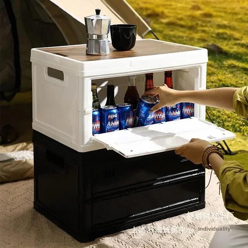 Складной ящик для кемпинга с деревянной крышкой, для хранения на открытом воздухе, контейнер для еды, автомобильный органайзер, контейнер для хранения походного снаряжения и посуды