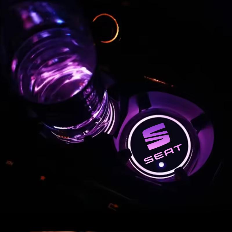 Car Luminous Water Cup Coaster Led Atmosphere Light Holder For Seat Leon Ibiza Alhambra Exeo Altea Arona Mii IBL Car Accessories ik,098