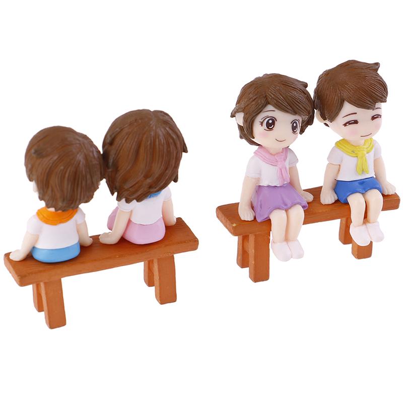 1Set Sweet Couple Diy Mini Miniature Figurine Garden Deco Seat Micro Landscape