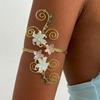 Gold Color Metal Floral Open Cuff Armlet Enamel Glaze Craft Spiral Arm Bracelet  Vacation Style