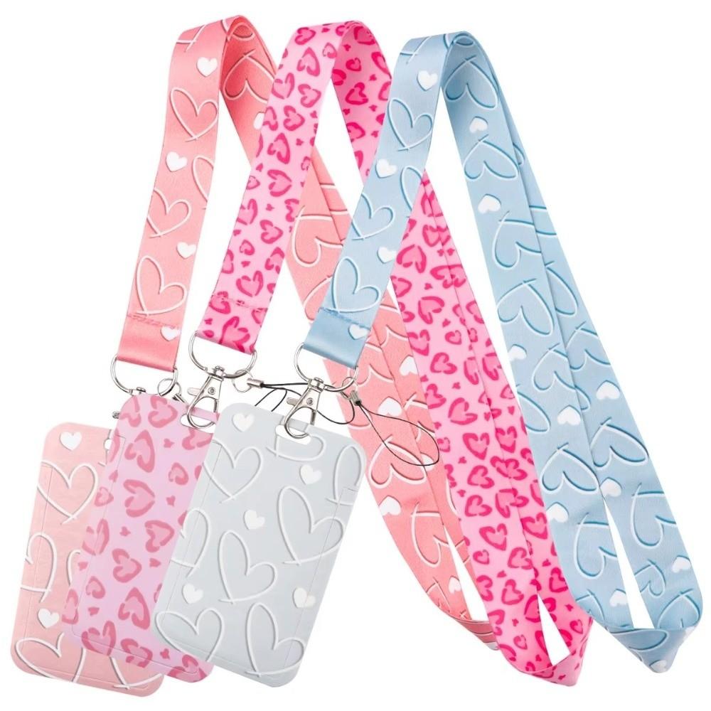 Pink Key Lanyards Heart Neck Strap Keyring Accessories Heart Credential Holder Gifts