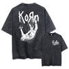 Washed Vintage Rock Band Korn Falling Away From Me Tshirt Skeleton Print T-shirts Men Fashion Gothic T Shirt Male Oversized Tees