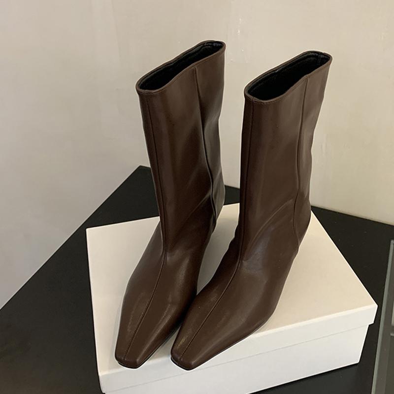 Модные Liyke 2025 Осень Зима Мягкие Уютные Кожаные Ботильоны с Острым Носком для Женщин Клиновидный Высокий Каблук Обувь Челси Короткие Ботильоны Mujer