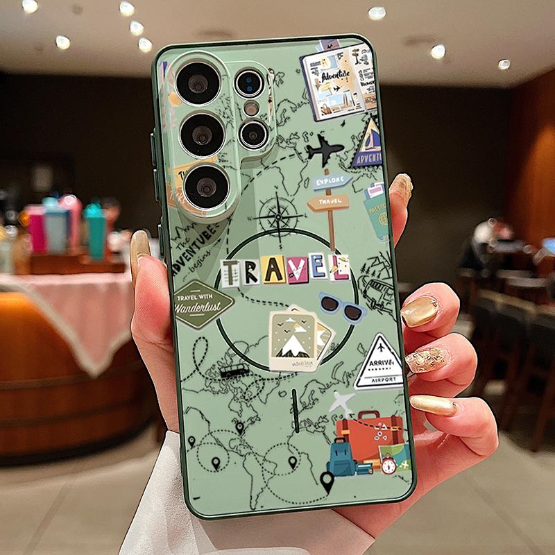 Магнитный чехол для телефона с картой маршрута путешествия для Samsung Galaxy S25 S26 Ultra Edge S24 S23 FE A17 A56 A37 A16 A35 A55 A15 A36 Жесткая крышка