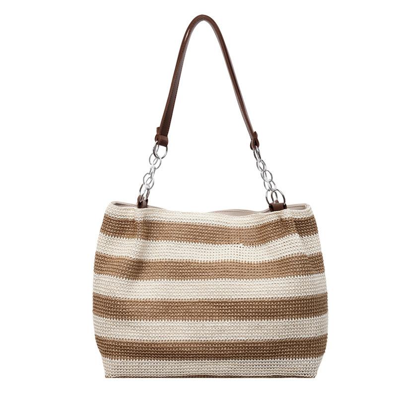 Женская сумка через плечо, полосатая сумка-тоут контрастного цвета, плетеная сумка-тоут, большая вместимость, плетеная сумка из соломы