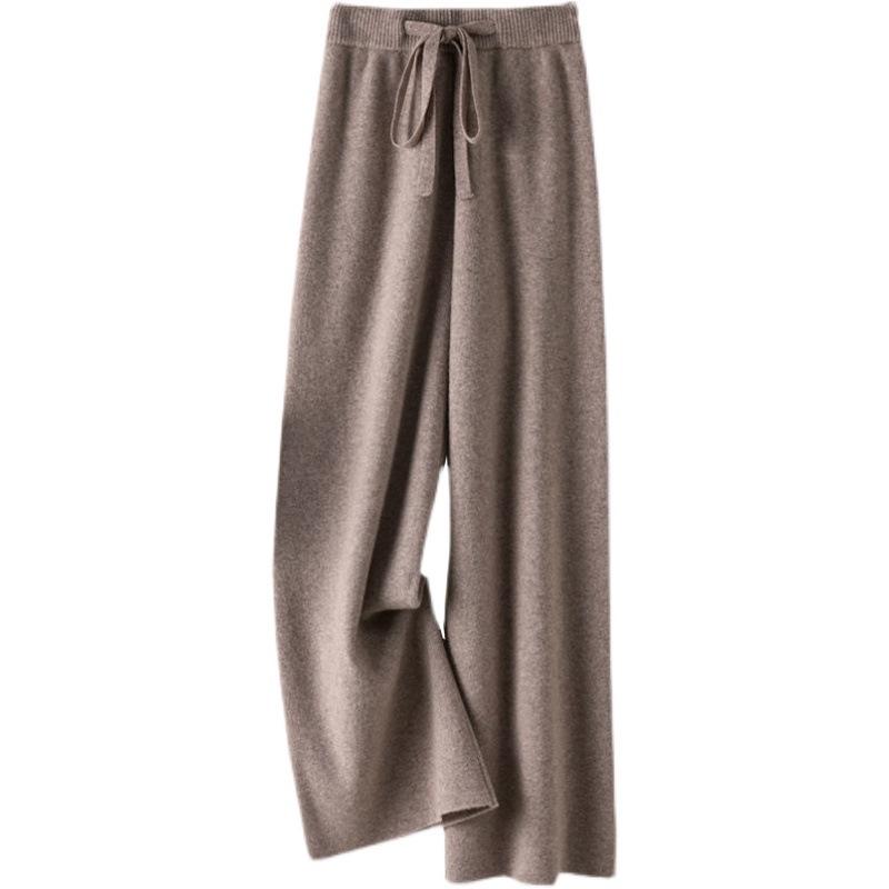 Трикотажные брюки широкого кроя с высокой талией для женщин - повседневные брюки осень 2024