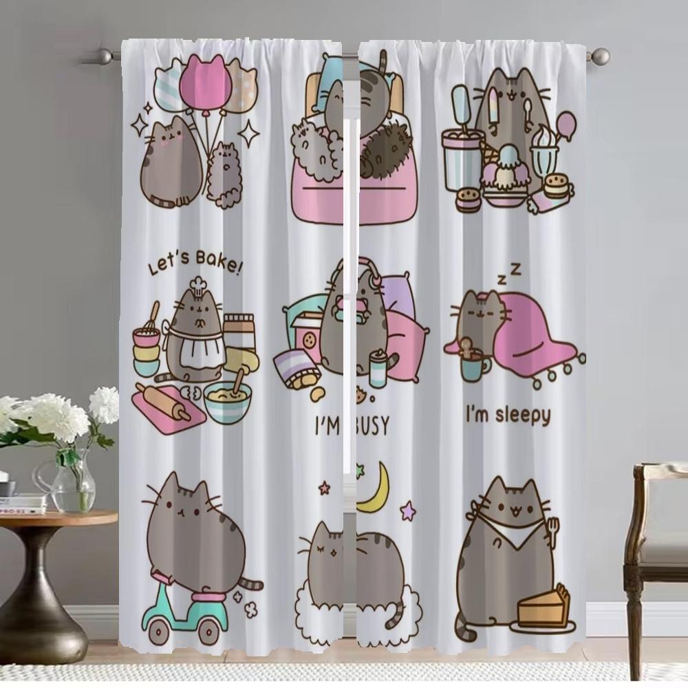 Плотные шторы для комнаты, 2 панели, тюль Kawaii Fat Cat для спальни, противомоскитные шторы, перегородки, украшения на Хэллоуин