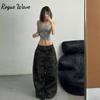 RogueWave Женские джинсы с высокой посадкой, мешковатые, повседневные, винтажные, Y2K, камуфляжные, прямые брюки, уличные, американские, широкие джинсы
