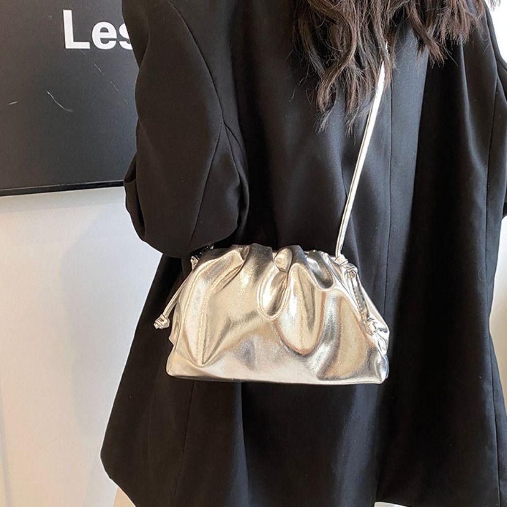 Сумка-клатч из мягкой искусственной кожи Dumpling, серебристая, для вечеринок, для банкета, сумка-облако, для улицы