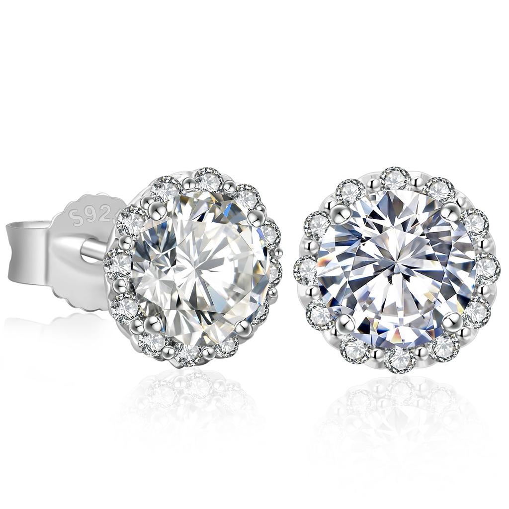 Бриллиантовые серьги-гвоздики с муассанитом и ореолом из стерлингового металла, гипоаллергенные, муассанит, серьги, серьги, мужские, женские, серьги, серебро,