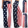 Fashion Womens High-Rise American Flag Wide Leg Pants Leggings Loose Trousers