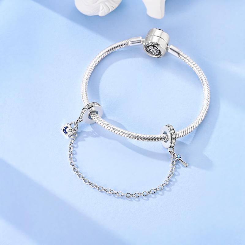 925 Silver Travel Bee Safety Chain Pendant Charms Fit 925 Bracelet Necklace For Women DIY Gift Jewellery