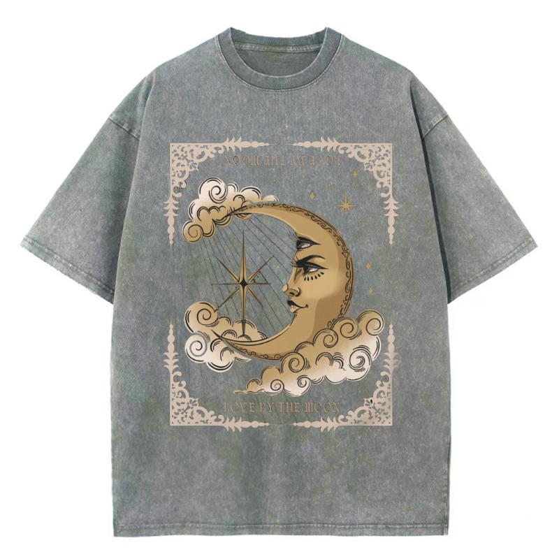 Женская футболка Love By The Moon с принтом в стиле ретро, с короткими рукавами, забавный стиль, свободный ретро-потертый топ