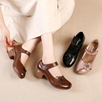 Весенне-осенняя обувь женская 2024 Натуральная кожа Женские туфли-лодочки Женские кожаные туфли с круглым носком на платформе с мелким вырезом Размер обуви 32-42