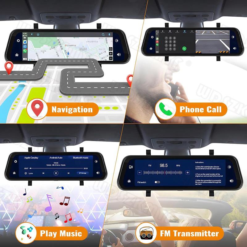 10Inch Mirror Dashcam 4K Dual Lens Dash Cam for Cars Wireless Carplay Android Auto WIFI Touch Screens AUX Car DVR Car Accessory
