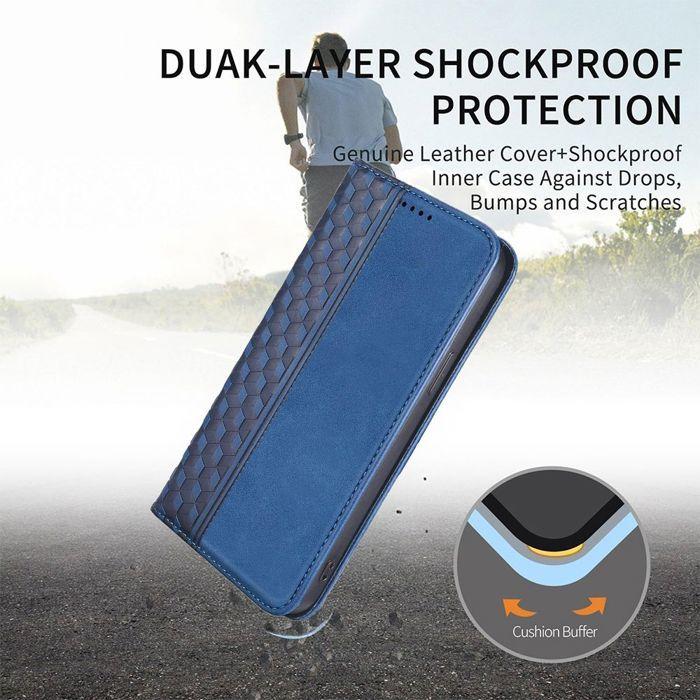 Coque pour iPhone 18 Pro Max, Protection Antichoc Synthécuir Bleu Marine Motif Mosaïque