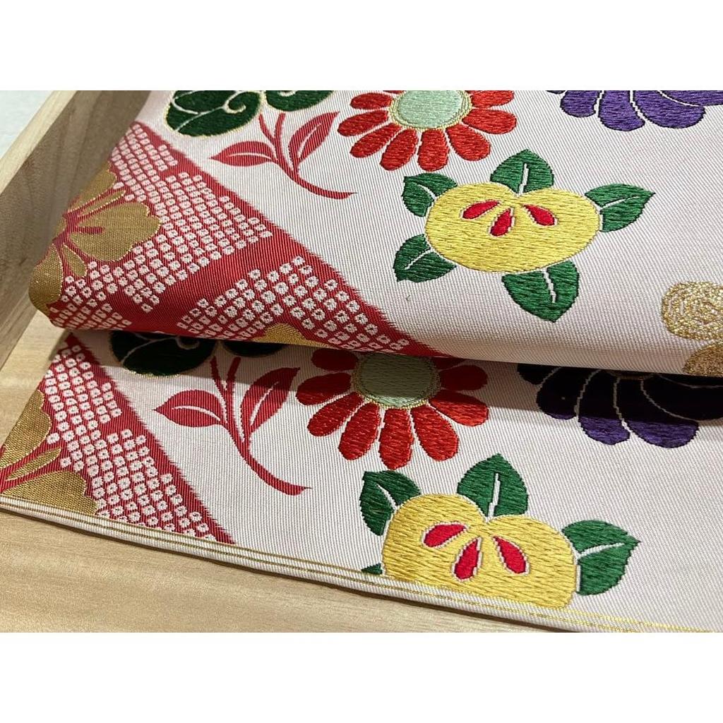 Used Hannari auspicious pattern antique Nagoya obi woven pure silk