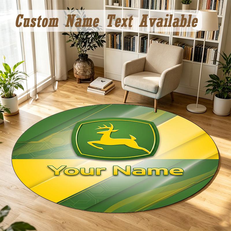 Round Rug Custom NameJohn Deere Pattern Non Slip Carpet Home Floor Decor