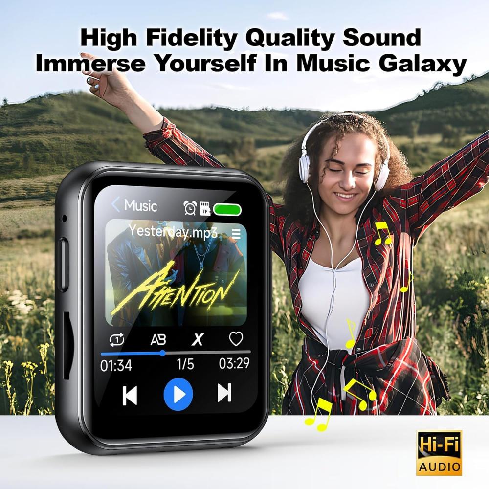 MP3-плеер с TF-картой емкостью 128 ГБ, цифровая камера FHD 720p, Bluetooth 5.4-плеер со звуком без потерь, портативный музыкальный плеер с 2-дюймовым сенсорным экраном и динамиком