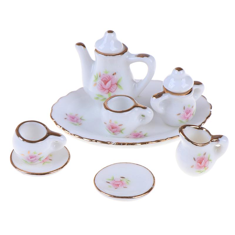 8 шт. 1/12 кукольный миниатюрный столовый сервиз фарфоровый чайный сервиз тарелки чашки