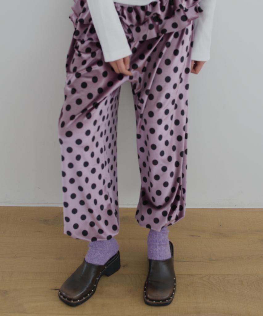 SEASEE Dot Frill Velvet Pants, Purple