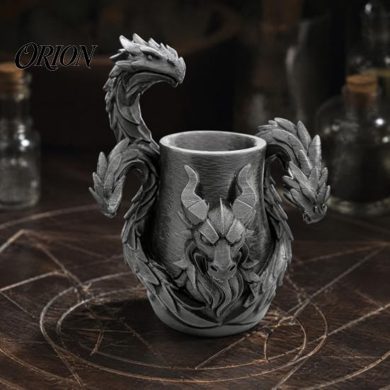 PLA 3D-печатное искусство Трехголовый Дракон Держатель для ручек, Фэнтези Настольный органайзер, Черно-белый Органайзер Реалистичные детали масштаба Украшение для ручек
