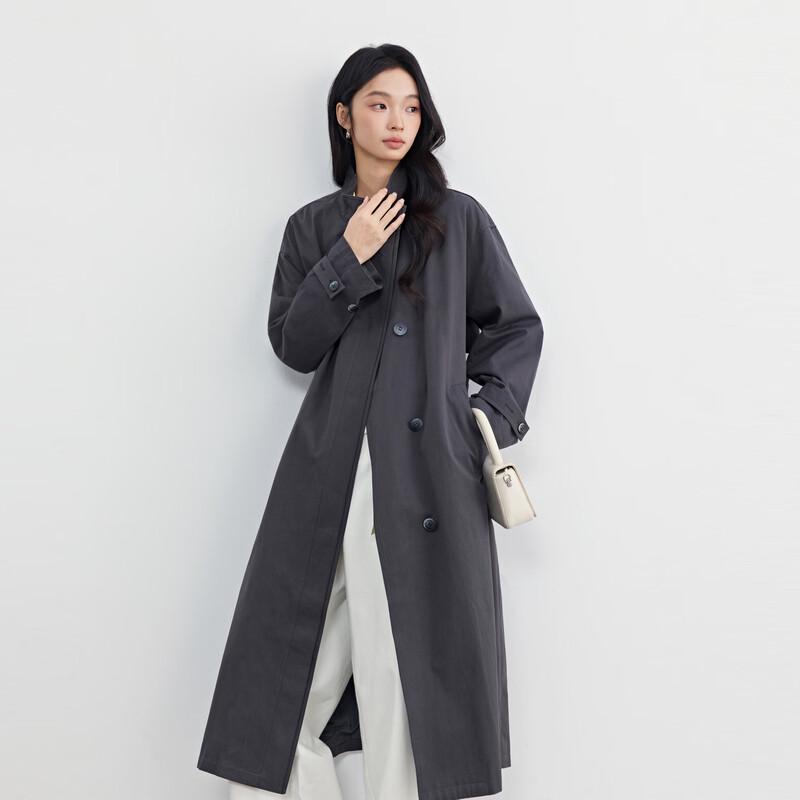 Elva' Island Women's Casual Stand Collar Mid-length Trench Coat
