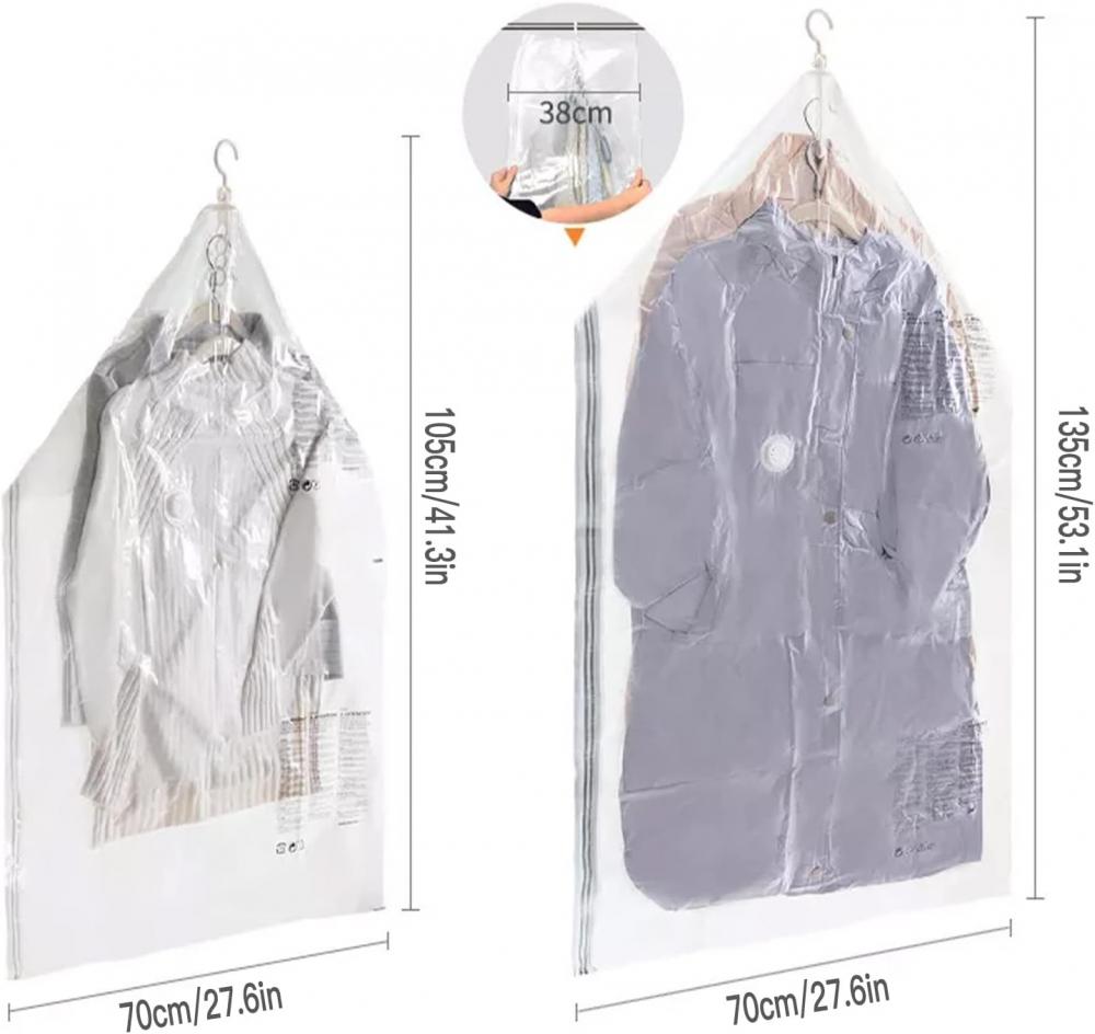 Hanging Vacuum Space Saver Bags for Clothes, Vacuum Seal Storage Bag Clothing Bags for Suits, Closet Organizer and Storage