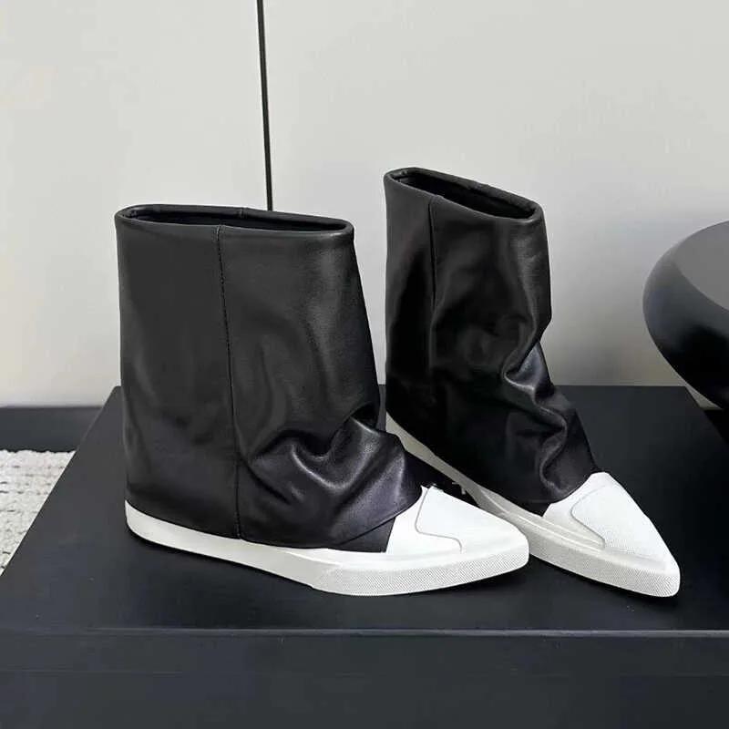 Women High Boots Flats Pointed Toe Leather Shoes 2024 Trend Winter Brand Ankle Boots Women Knee High Motorcycle Botas De Mujer