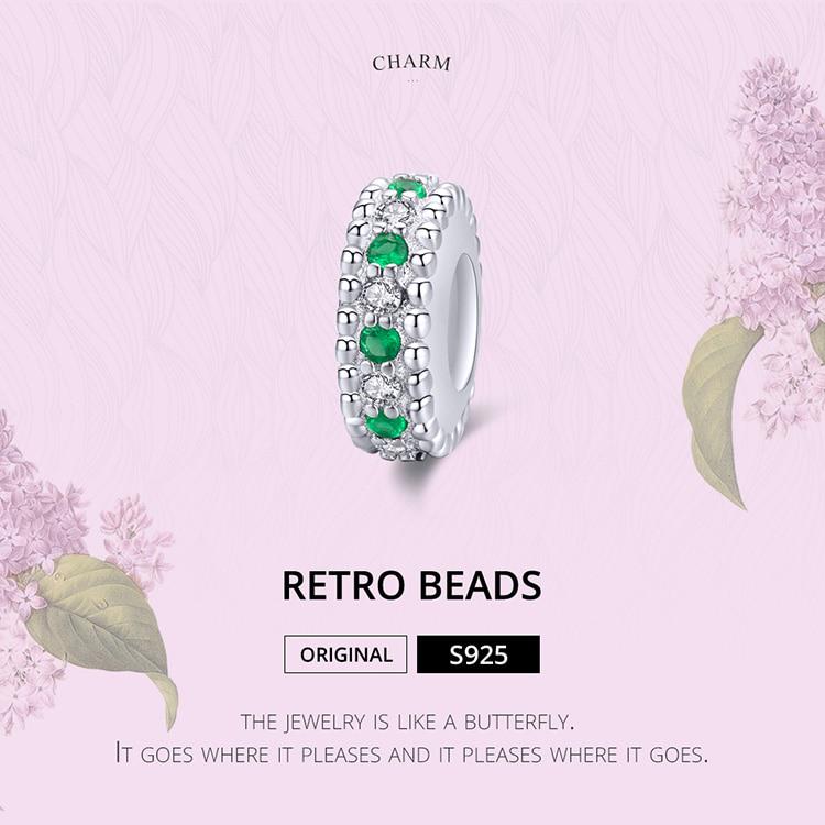 BAMOER Sparkling Emerald Round Charms 925 Sterling Silver Green Zircon Beads Fit Original Bracelet