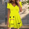 Летняя мода женские V-образный вырез короткий рукав котенок принтованное платье сексуальные короткие юбки платья