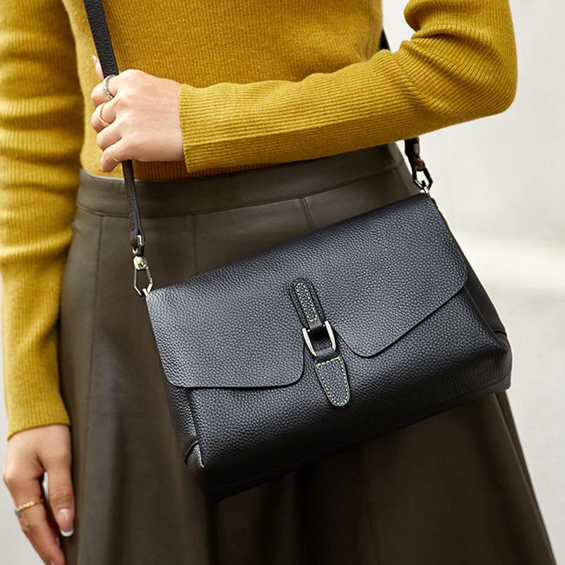 Premium Genuine Leather Shoulder Bun Top Layer Cowhide Women's Bag Temperament Soft Leather Crossbody Underarm Bag