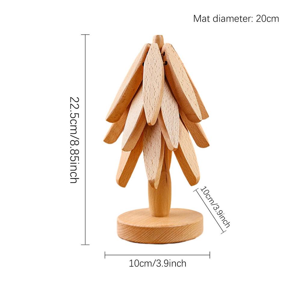 4PCS Tree Design Stand Wooden Trivets Decorative Anti Scald Heat Resistant Table Mat Coaster Wood Placemats Pot