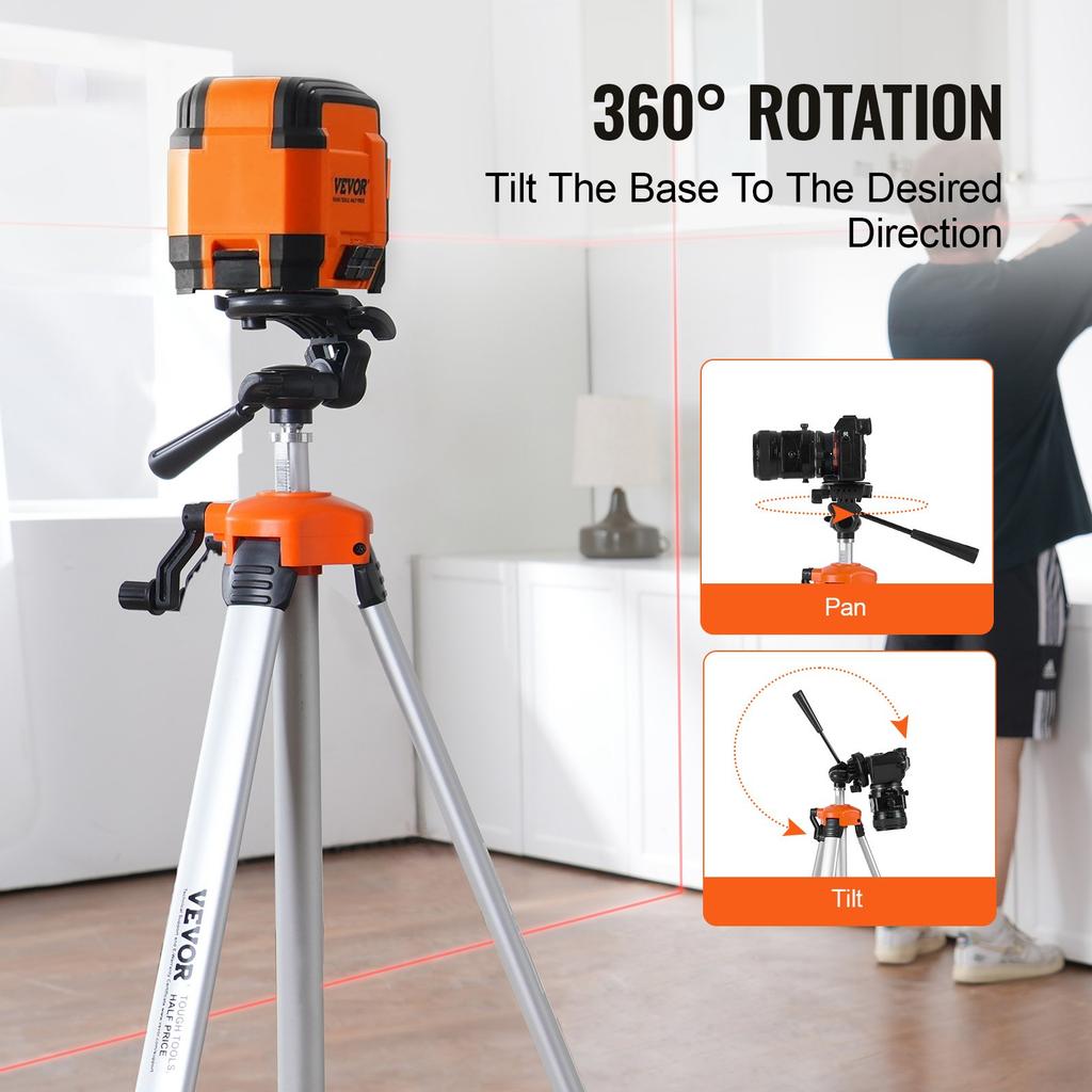 VEVOR Laser Level Tripod, ¼ x 20 Thread Mount, 27.36-68.11 inch Height Adjustment with Integrated Level Bubble Lightweight Laser Scanner Stand