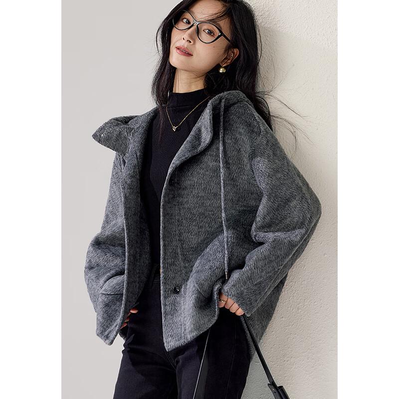 VICTORIA&VERA Wool Blend Hooded Cropped Coat