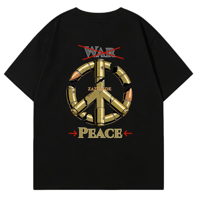 ZAZOMDE Bullet Shell And Peace Symbol Vintage Style Graphic Print Oversized Unisexs Pure Cotton Short Sleeve T Shirt Streetwear