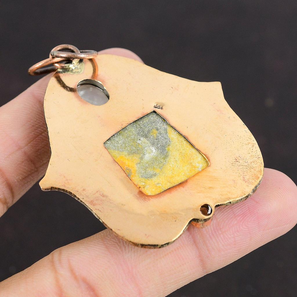 Bumble Bee Jasper Pendant Rainbow Moonstone Pendant Lemon Quartz Pendant Copper Pendant Handmade Boho Style Jewelry Gemstone Copper Jewelry