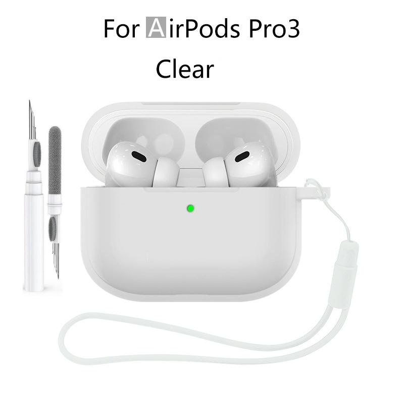 Новый 2025 Чехол для Apple Airpods Pro 3 Мягкий силиконовый Полная защитная крышка с чистящим набором и брелком для чехла Airpods Pro 3
