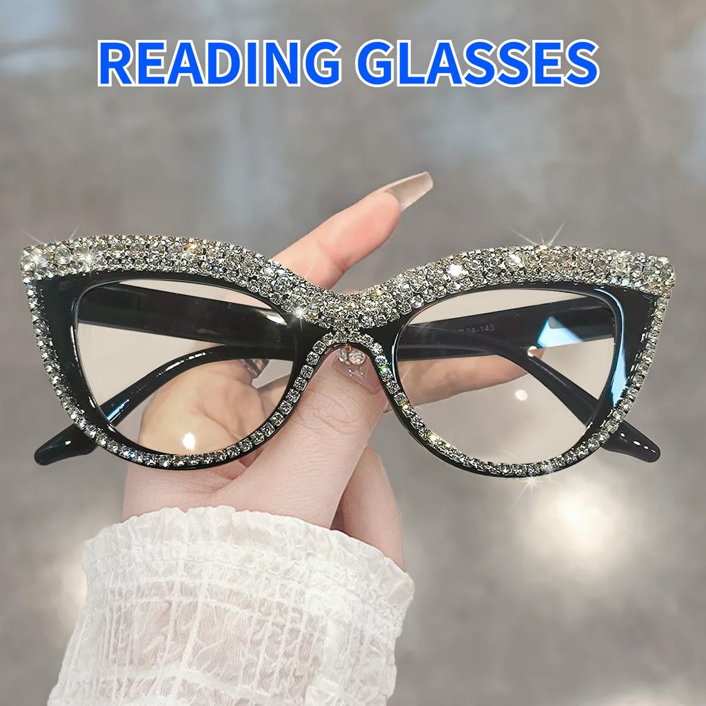Модные очки для чтения со стразами для женщин в ретро-квадратной оправе, симпатичные, прочные, женские компьютерные очки «кошачий глаз»