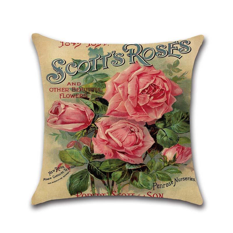 Retro Flower Decorative Pillowcases Rose Pattern Cotton Linen Throw Pillow Case Rose Pillow Cover Kussensloop Almohada Zt294
