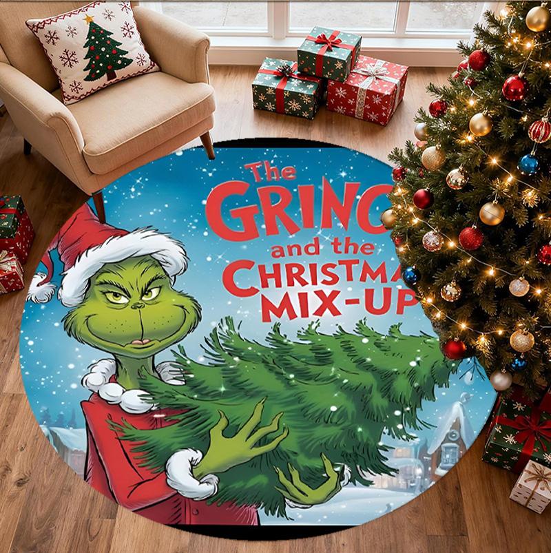 The Grinch Pattern Round Rug, Indoor/Outdoor Mat, for Picnic, Gameroom, Bedroom, Office, Living Room, Home Decor Carpet, Birthday Gift