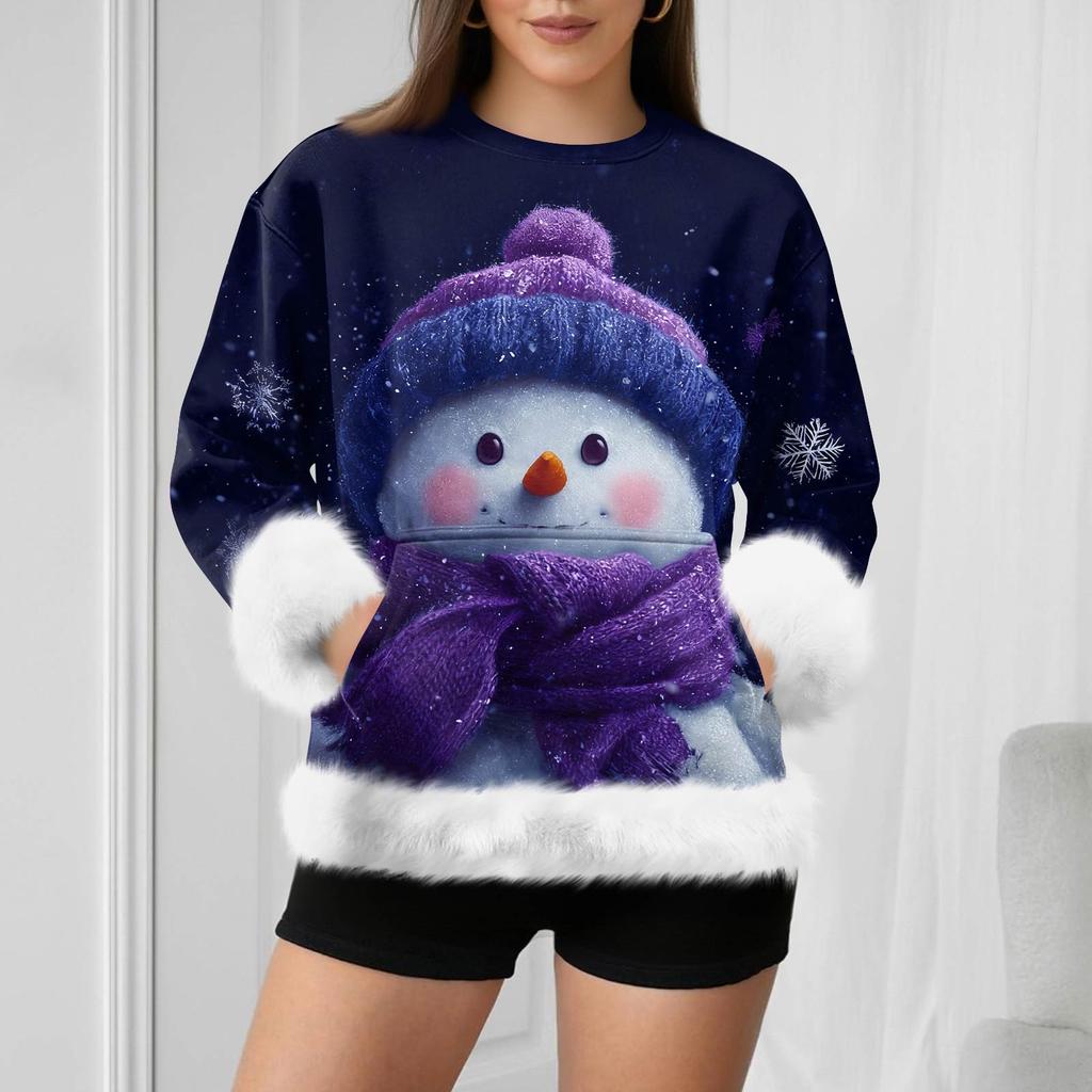 Женский повседневный свитшот с длинными рукавами и принтом снеговика на Рождество