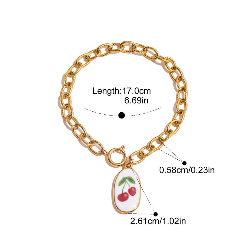 Yori Stainless Steel 18K Gold PVD Plated Oil Drop Print Cherry Bracelet Metal Rust Proof Fashion Wrist Jewelry Bijoux