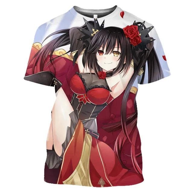Футболка с рисунком манги Date A Live Tokisaki Kurumi Sexy Girls Otaku, футболка с коротким рукавом в стиле аниме Harajuku для мужчин, топы и футболки