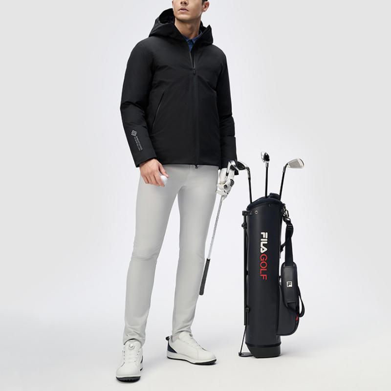 Fila Golf Series Solid Color Zipper Warm Hooded Down Jacket Men Outerwear Deep-Black A11M445919F-BK