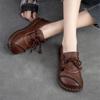 Women Flats Shoes Spring Round Toe Lace-up Leather Casual Loafers Handmade Comfortable Shoes