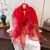 New Elegant and Fashionable Windproof Thin Silk Scarf Silk Wool Embroidered Scarf for Women's Sunscreen Shawl